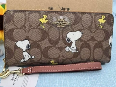 COACH x PEANUTS Long Zipper Wallet Snoopy Woodstock Khaki Signature F/S