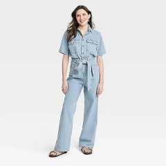 Women's Short Sleeve Jumpsuit - Universal Thread Light Wash 0
