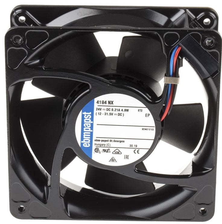 4184NX ebm-papst DC Fans Tubeaxial Fan, 119x119x38mm, 24VDC, 105.9CFM, 4.5W, 49dBA, 3200RPM, Ball Bearing