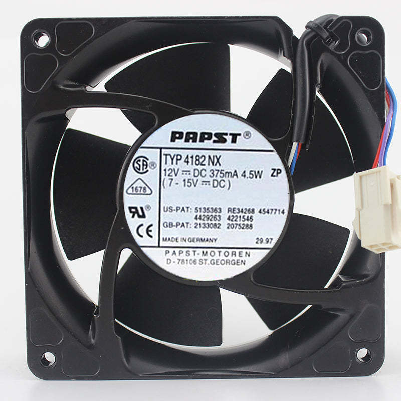 4182NX ebm-papst DC Fans Tubeaxial Fan, 119x119x38mm, 12VDC, 105.9CFM, 4.9W, 49dBA, 3200RPM, Ball Bearing