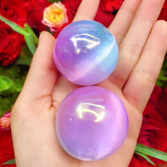Baby aura selenite sphere