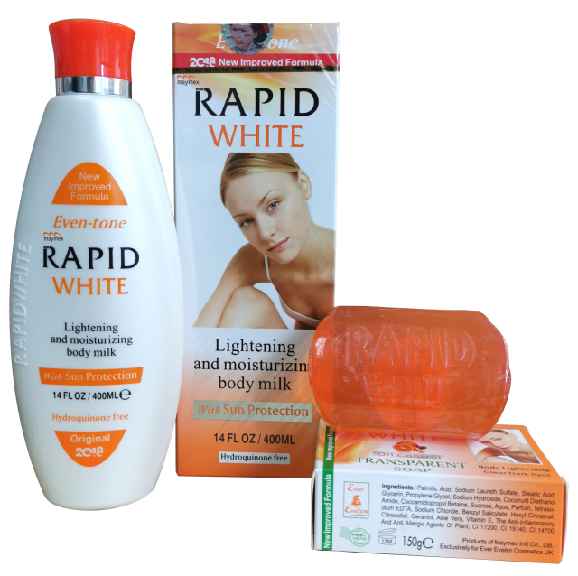 Maymex Rapid White Lightening and moisturizing body milk and soap set