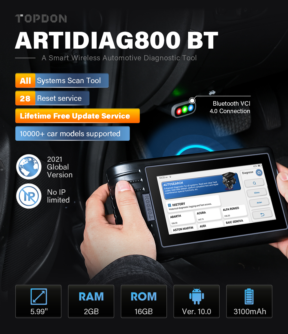 Topdon Car Diagnostic Tool ArtiDiag800 BT OBD2 Code Reader Bluetooth
