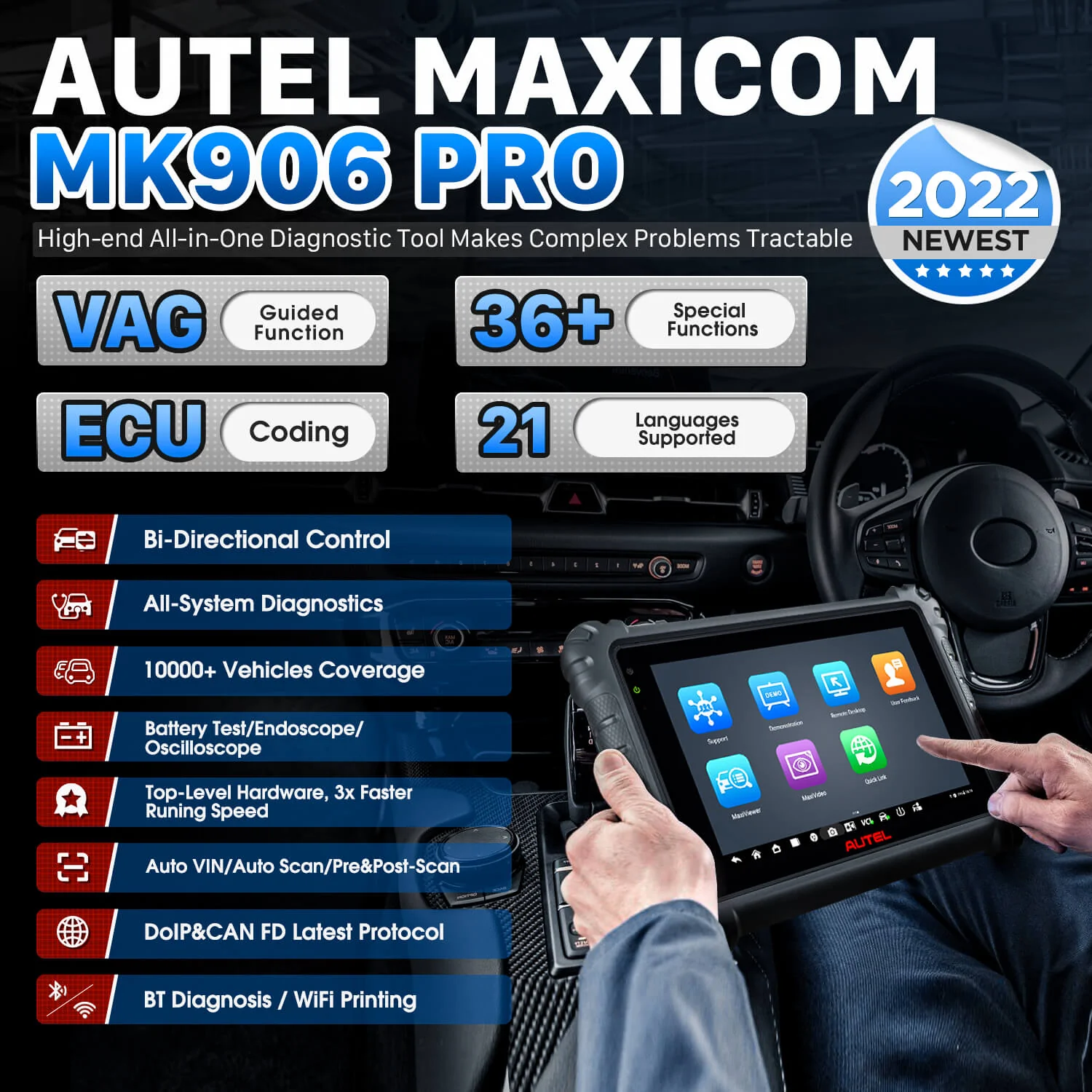 Autel MaxiCOM MK906 PRO Upgraded of MS906 Pro/MK906BT Diagnostic Tool with  Advanced ECU Coding All System with CAN FD & DoIP