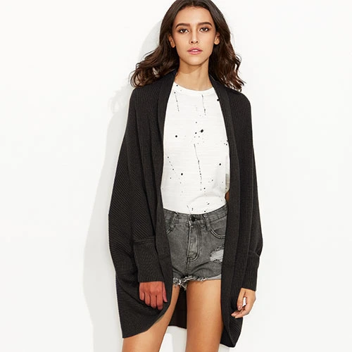 Hot Black Shawl Collar Open Front Cocoon Cardigan