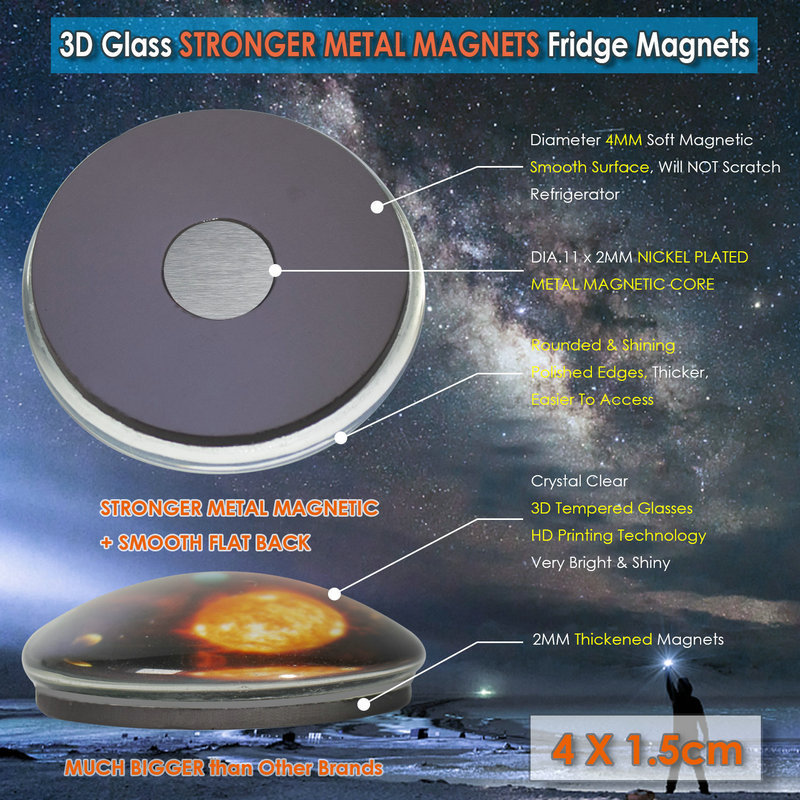 3D Glass Vivid HD Fridge Magnets Solar System Planets Series 12 Pack