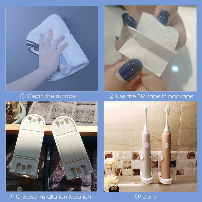 Adhesive Electric Toothbrush Holder Wall Mounted Tooth Brush Organizer 4 Pack