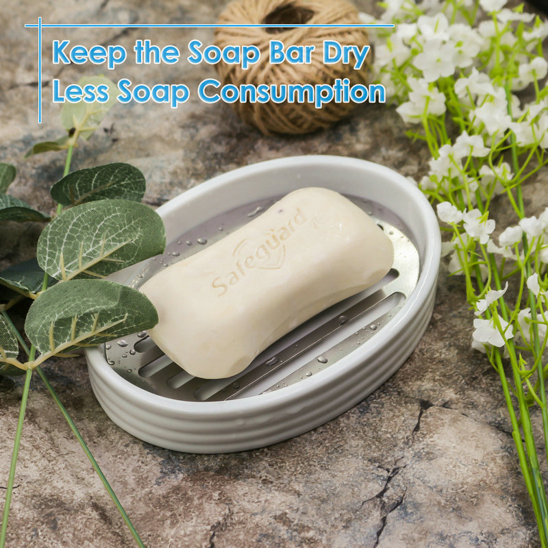 Soap Dish with Drain Keep Dry Ceramic with Better Anti-Rust 316 Stainless Steel