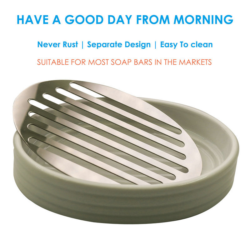 Soap Dish with Drain Keep Dry Ceramic with Better Anti-Rust 316 Stainless Steel