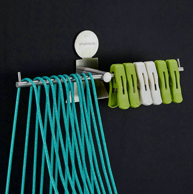 Clothes Hanger Storage Rack Organizer Wall Mount Adhesive OR Drilling