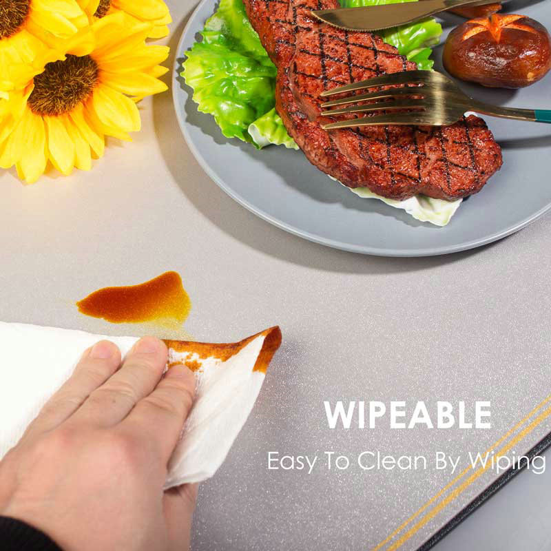 Double-Gilded Border PU Leather Placemats Wiping Cleaning Set of 4