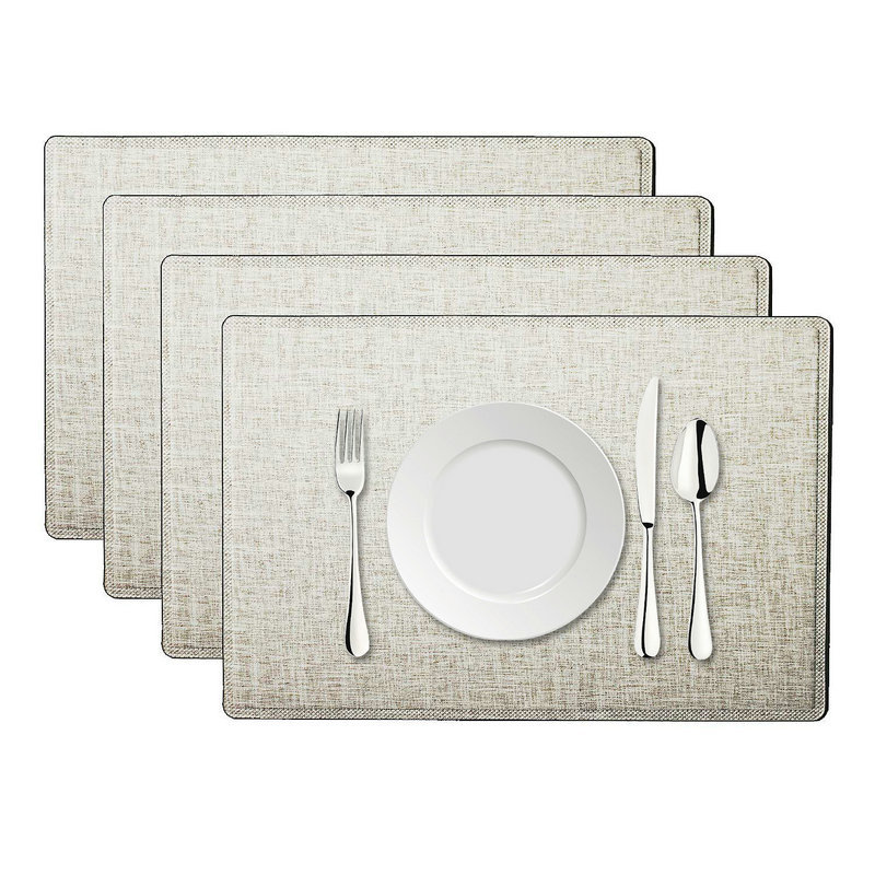 Anti-Slip Placemats Imitation Linen Leather Easy Wiping Cleaning Set of 4