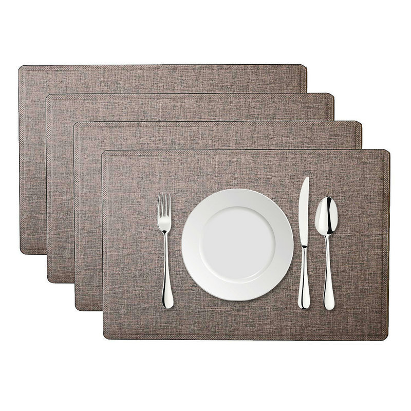 Anti-Slip Placemats Imitation Linen Leather Easy Wiping Cleaning Set of 4