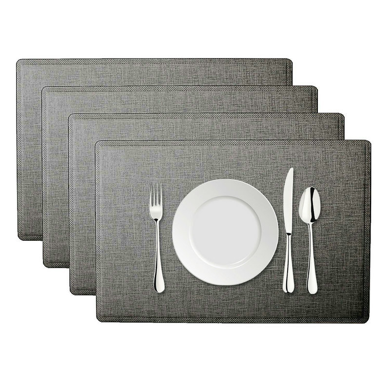 Anti-Slip Placemats Imitation Linen Leather Easy Wiping Cleaning Set of 4