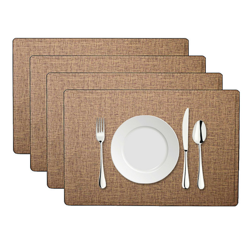 Anti-Slip Placemats Imitation Linen Leather Easy Wiping Cleaning Set of 4