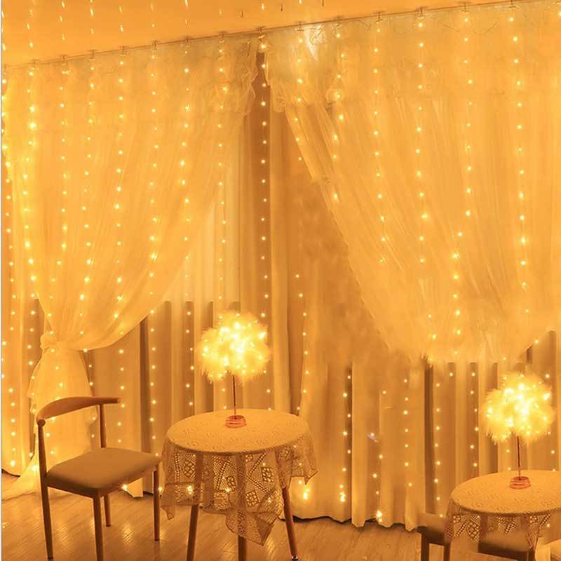 8 Lighting Modes LED Curtain Lights Indoor USB Powered Xmas String Light Remote Control