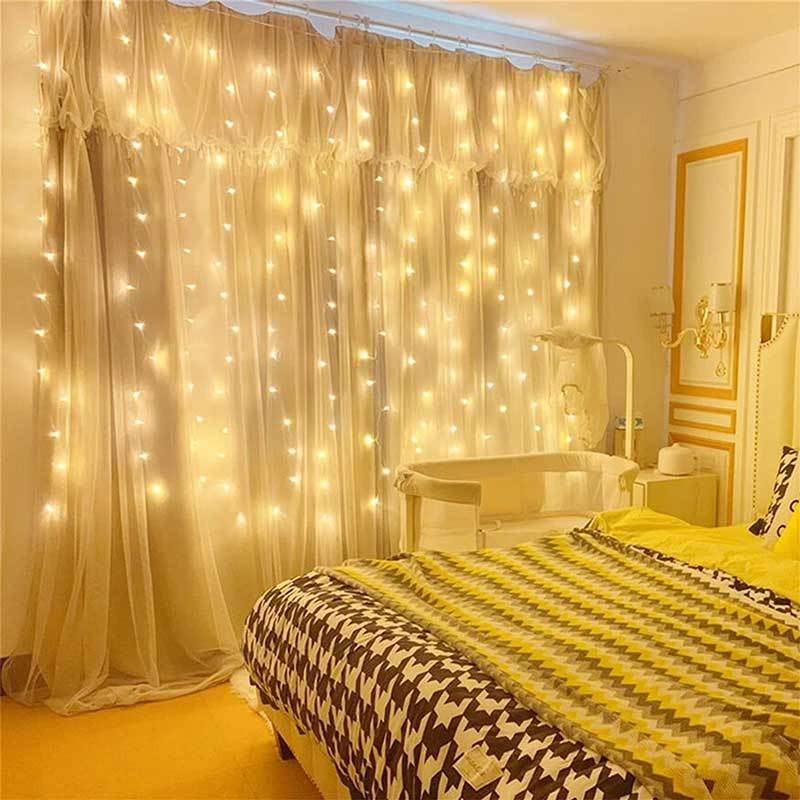 8 Lighting Modes LED Curtain Lights Indoor USB Powered Xmas String Light Remote Control