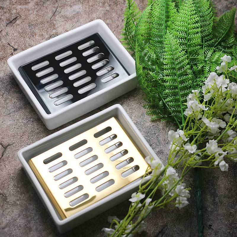 Ceramic Soap Dish Holder with Drain Keep Dry 304 Stainless Steel