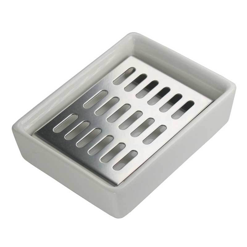 Ceramic Soap Dish Holder with Drain Keep Dry 304 Stainless Steel
