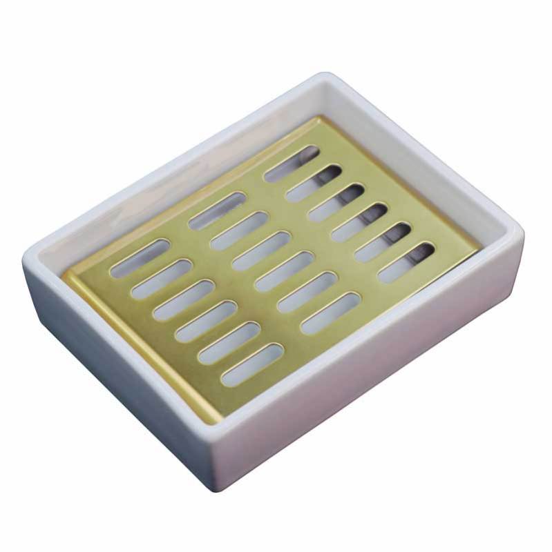 Ceramic Soap Dish Holder with Drain Keep Dry 304 Stainless Steel