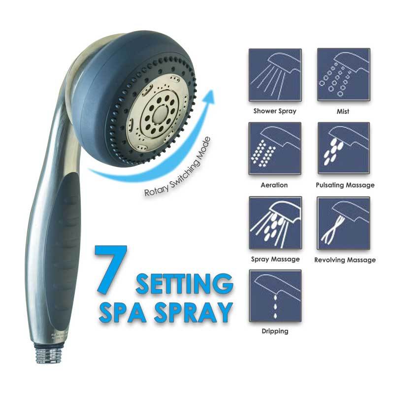 Luxury 7 SPA Spray Setting High Pressure Shower Head with 2M Hose