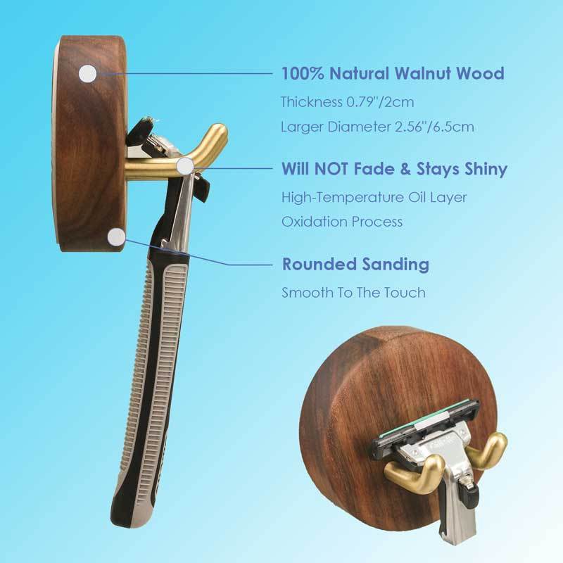 Adhesive Razor Holder for Plug Shaver Brush Towels Wall Mounted Copper + Walnut
