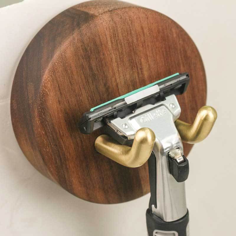 Adhesive Razor Holder for Plug Shaver Brush Towels Wall Mounted Copper + Walnut