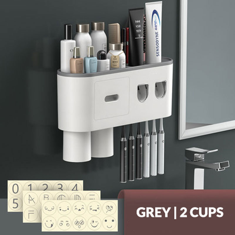 Toothbrush Holder Wall Mounted with 2 Toothpaste Squeezers