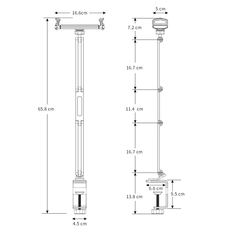 Tablet Desk Clamp Stand Long Arm 720° Swivel Compatible For 4"-13" Devices