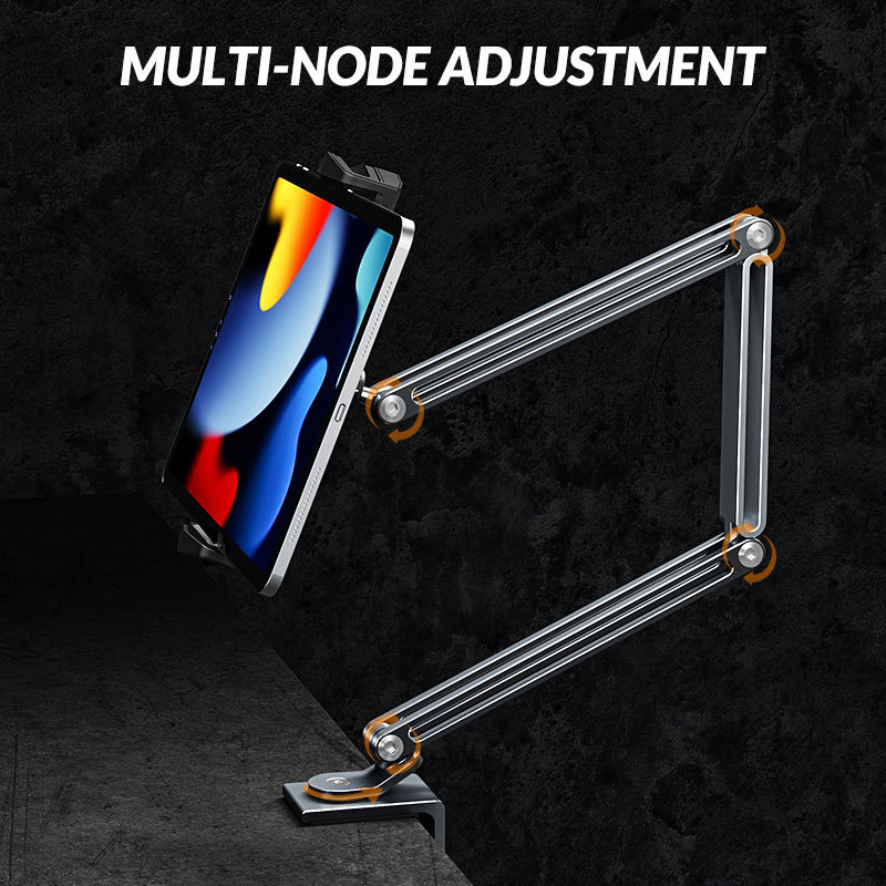 Tablet Desk Clamp Stand Long Arm 720° Swivel Compatible For 4"-13" Devices