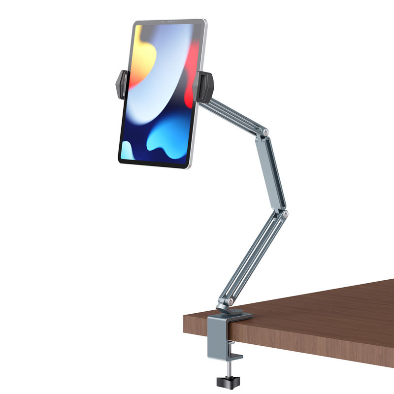 Tablet Desk Clamp Stand Long Arm 720° Swivel Compatible For 4"-13" Devices