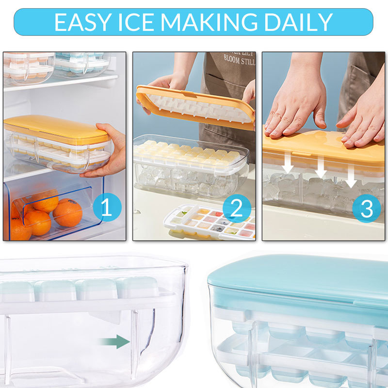 ONE PRESS RELEASE Ice Cube Trays With Lid, Bin, Scoop and Plate