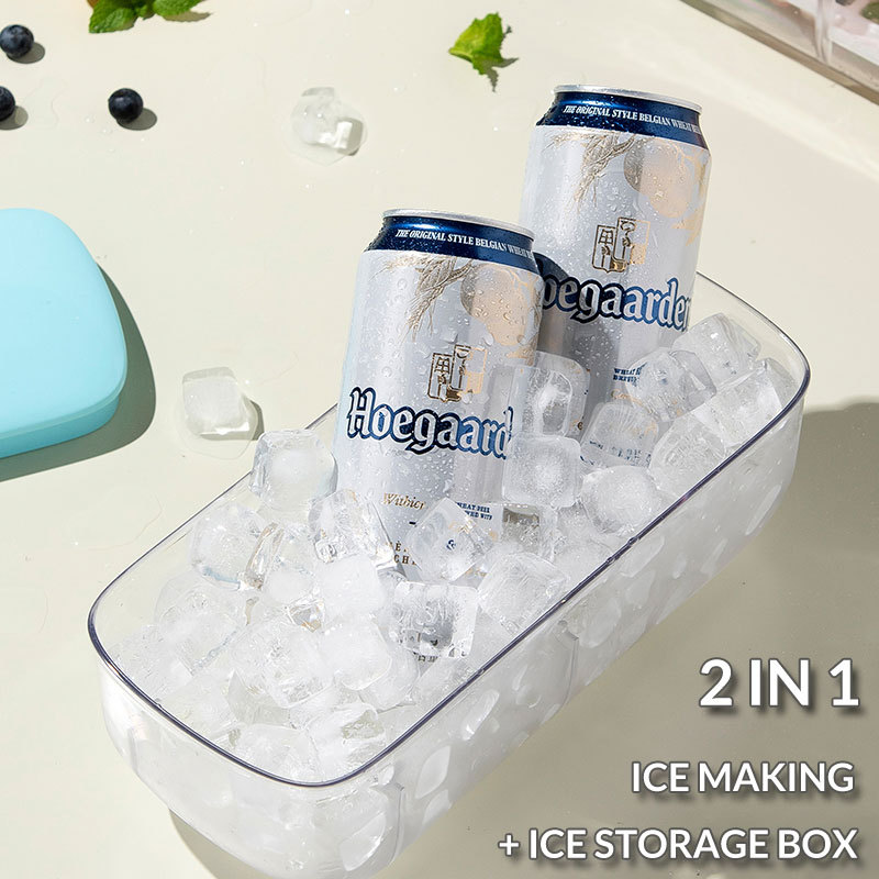 ONE PRESS RELEASE Ice Cube Trays With Lid, Bin, Scoop and Plate