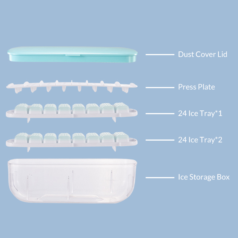 ONE PRESS RELEASE Ice Cube Trays With Lid, Bin, Scoop and Plate