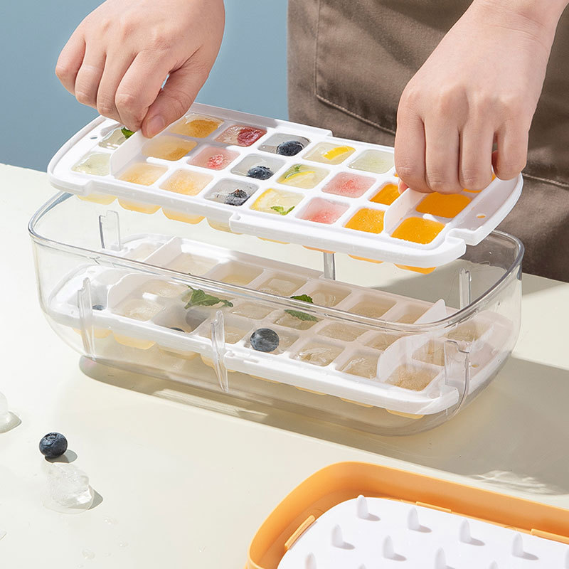 ONE PRESS RELEASE Ice Cube Trays With Lid, Bin, Scoop and Plate