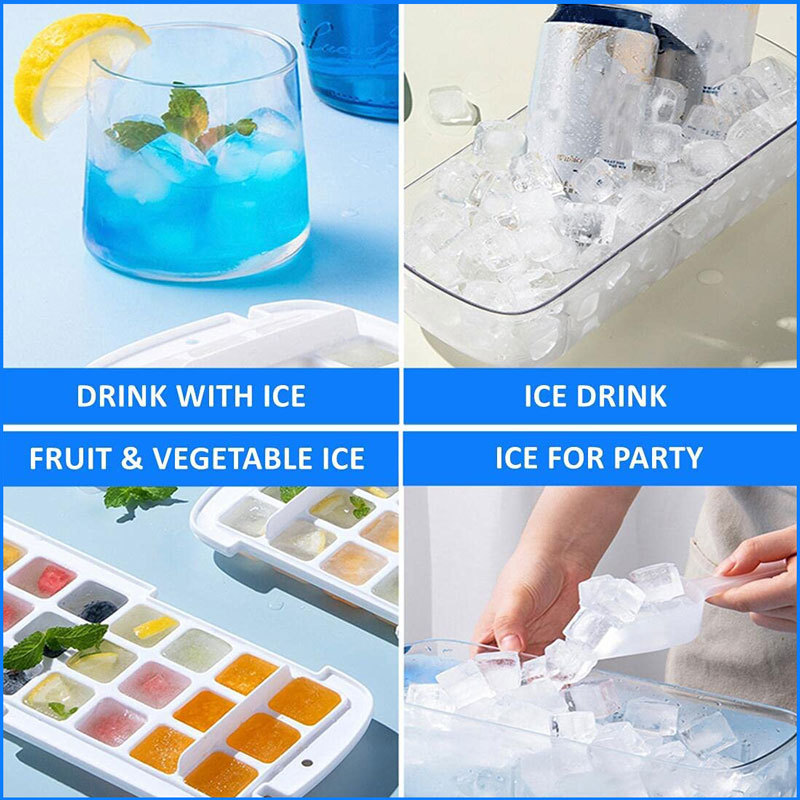 ONE PRESS RELEASE Ice Cube Trays With Lid, Bin, Scoop and Plate