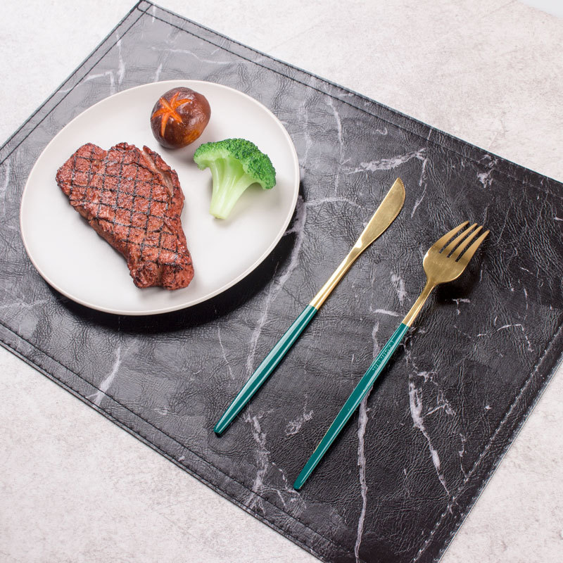 Leather Placemats Marble Pattern Wiping Cleaning Set of 4