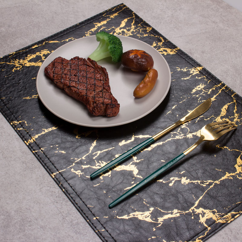 Leather Placemats Marble Pattern Wiping Cleaning Set of 4