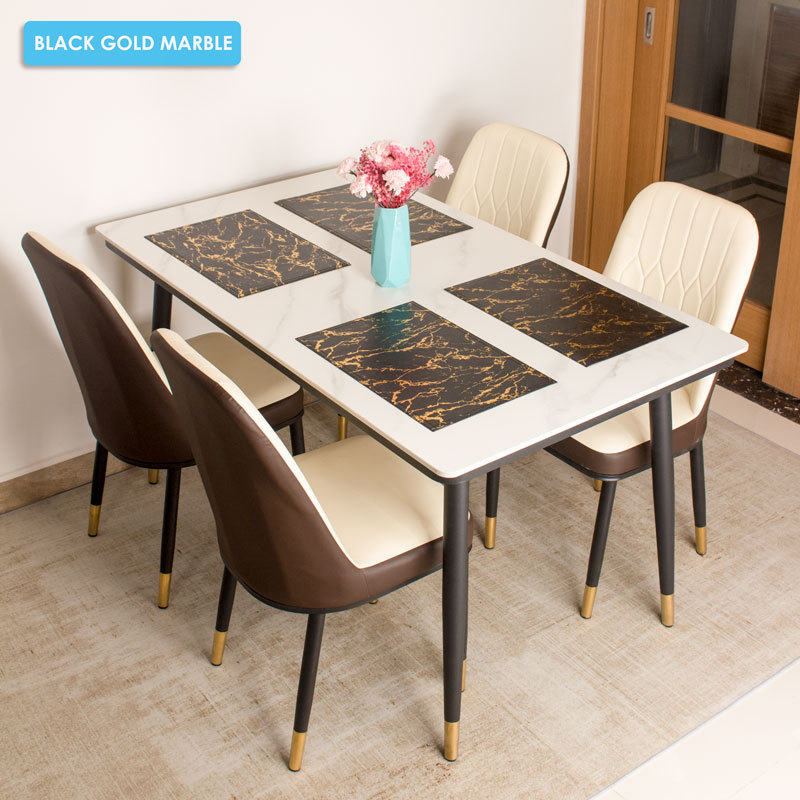 Placemats Marble Leather Table Mats Double Layer Easy Wiping Cleaning Set of 4