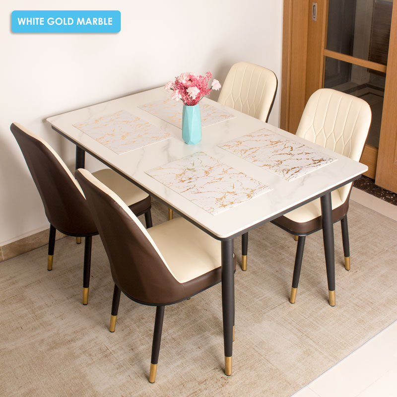 Placemats Marble Leather Table Mats Double Layer Easy Wiping Cleaning Set of 4