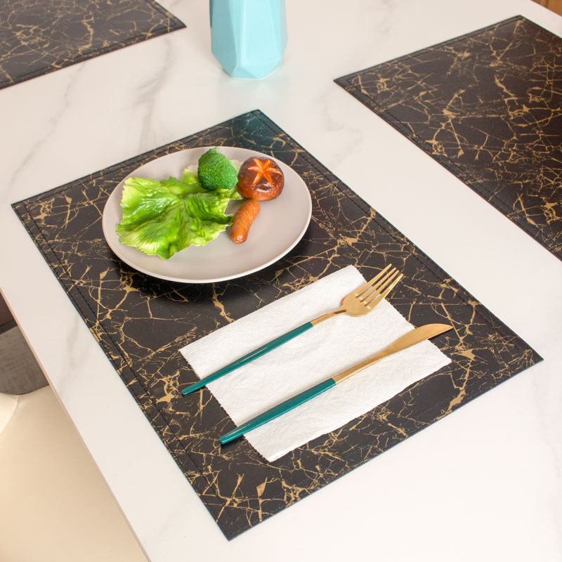 Placemats Marble Leather Table Mats Double Layer Easy Wiping Cleaning Set of 4