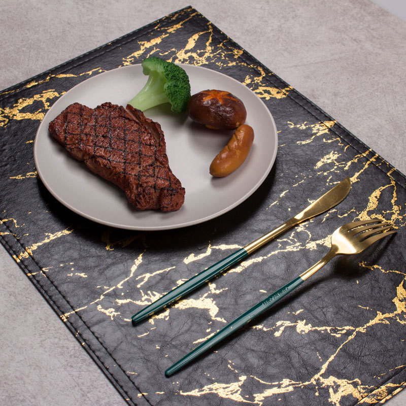 Placemats Marble Leather Table Mats Double Layer Easy Wiping Cleaning Set of 4