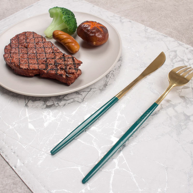 Placemats Marble Leather Table Mats Double Layer Easy Wiping Cleaning Set of 4