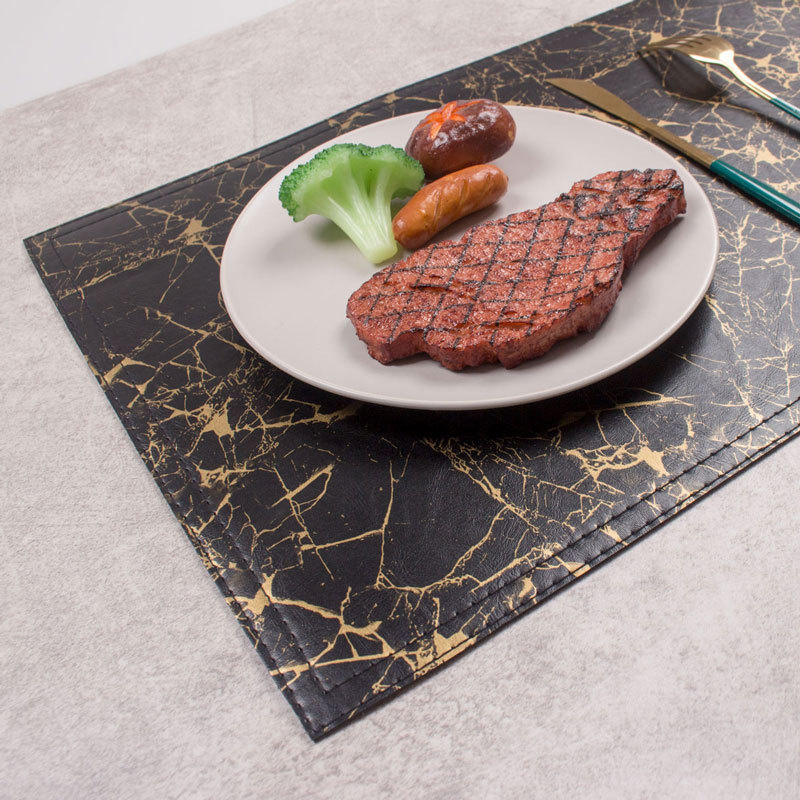 Placemats Marble Leather Table Mats Double Layer Easy Wiping Cleaning Set of 4