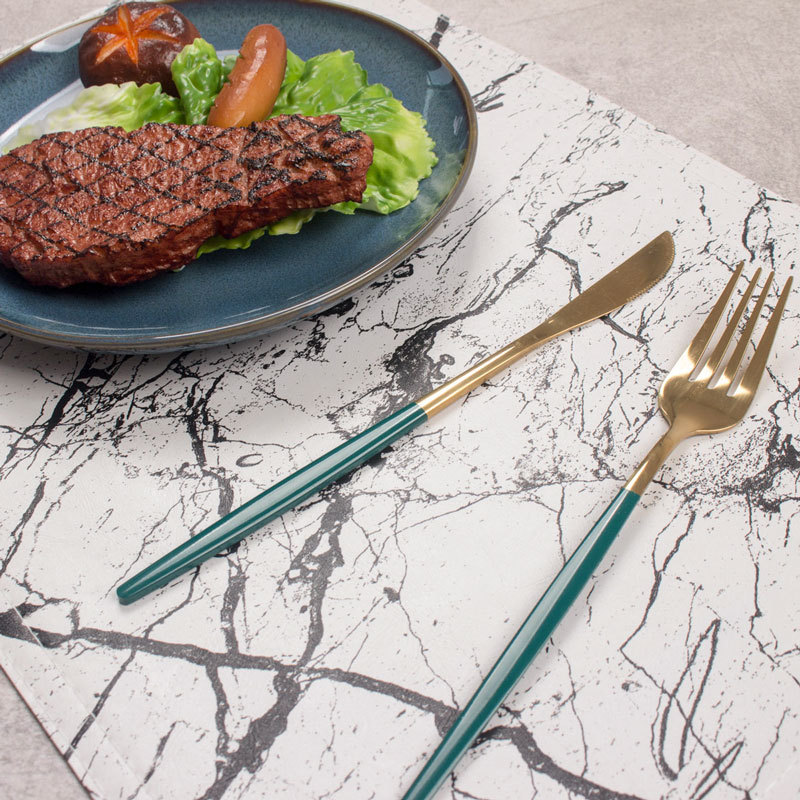 Placemats Marble Leather Table Mats Double Layer Easy Wiping Cleaning Set of 4