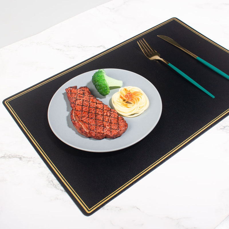 Double-Gilded Border PU Leather Placemats Wiping Cleaning Set of 4