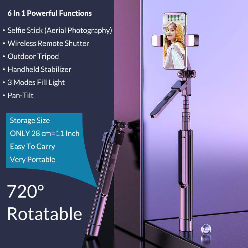 67 Inch 720° Outdoor Selfie Stick Phone Tripod for Android IOS 6 In 1 Powerful Functions