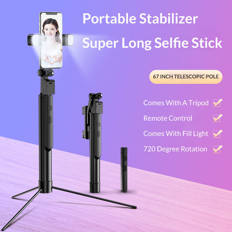 67 Inch 720° Outdoor Selfie Stick Phone Tripod for Android IOS 6 In 1 Powerful Functions