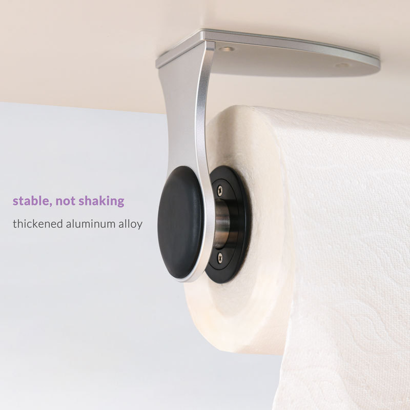 simpletome ONE HAND Simply-Tear Paper Towel Holder Under Cabinet, Wall Mount, Adhesive or Drilling, Stainless Steel + Aluminum Alloy + ABS