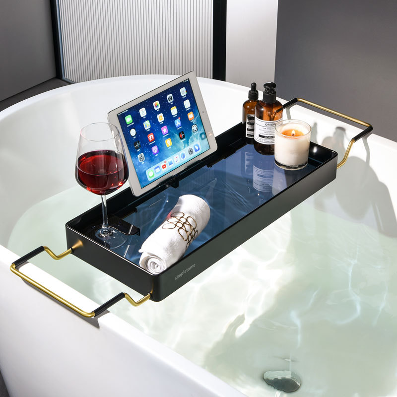 Bathtub Caddy Tray Table with Adjustable Height, Freestanding Bath Caddy  Tray with Reading Rack, Tablet Holder, Cellphone Tray and Wine Glass  Holder